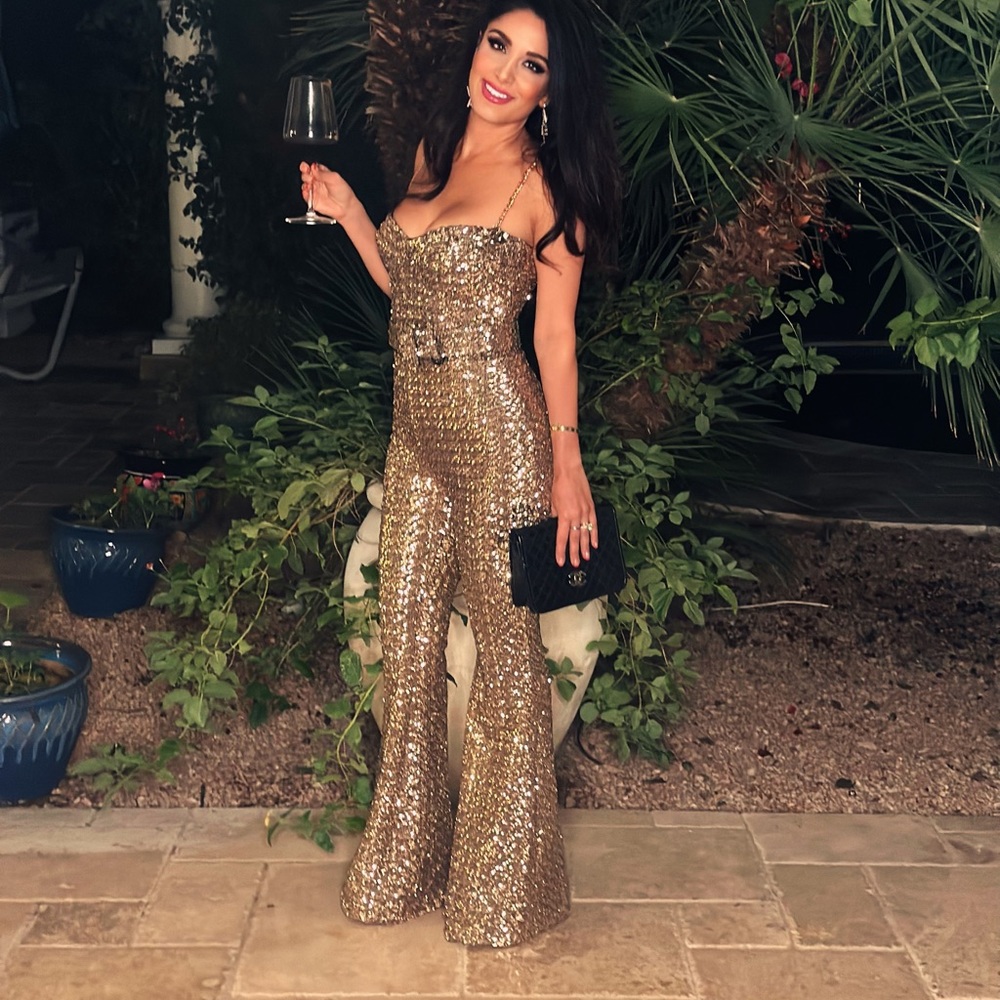 NadineMerabi sparkly gold jumpsuit ✨